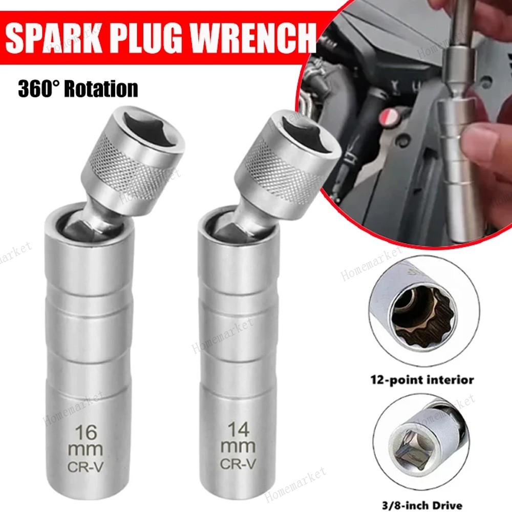 14MM 16MM Thin Wall Magnetic Swivel Spark Plug Socket 12-Point Removal Tool US