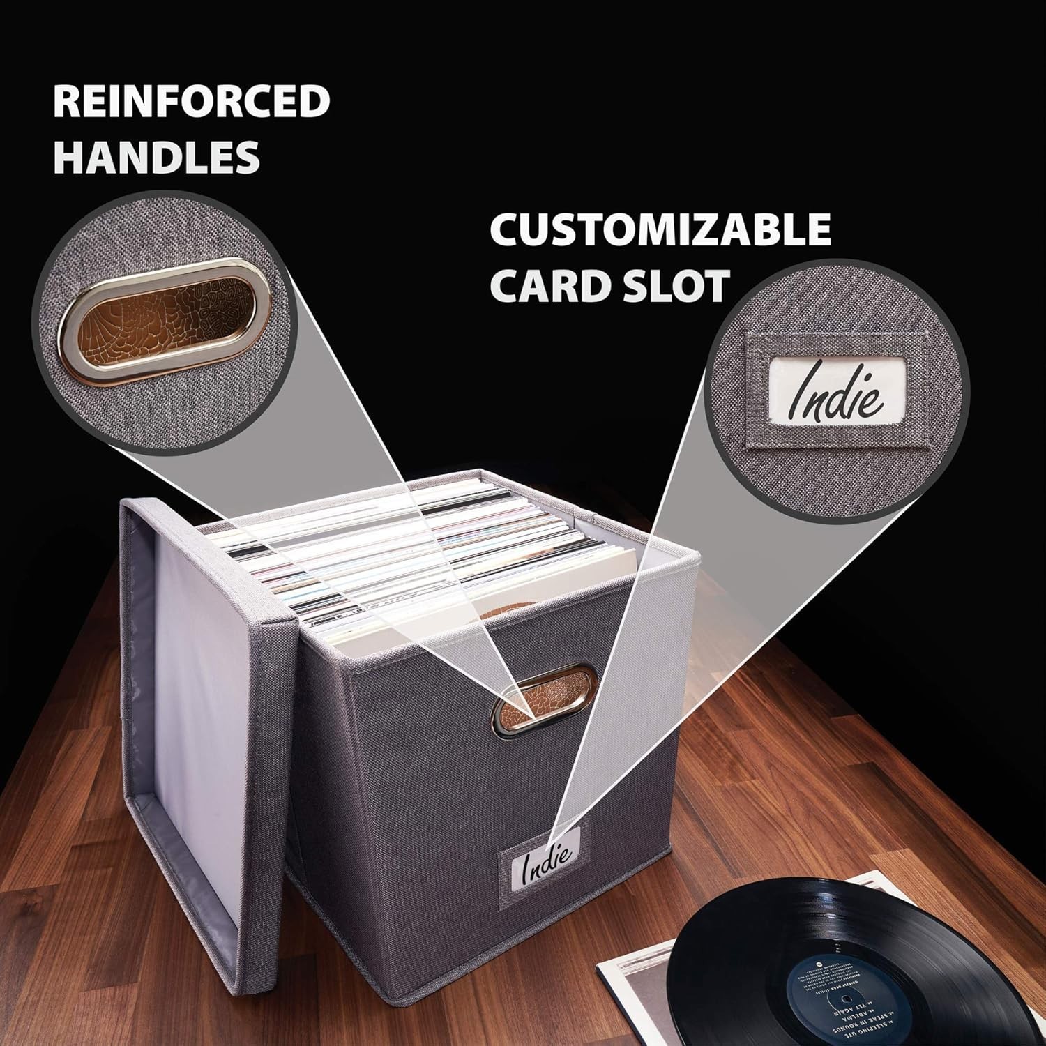 Decorative Vinyl Record Storage Box for 50+ Single Records - Sturdy and Easy ...