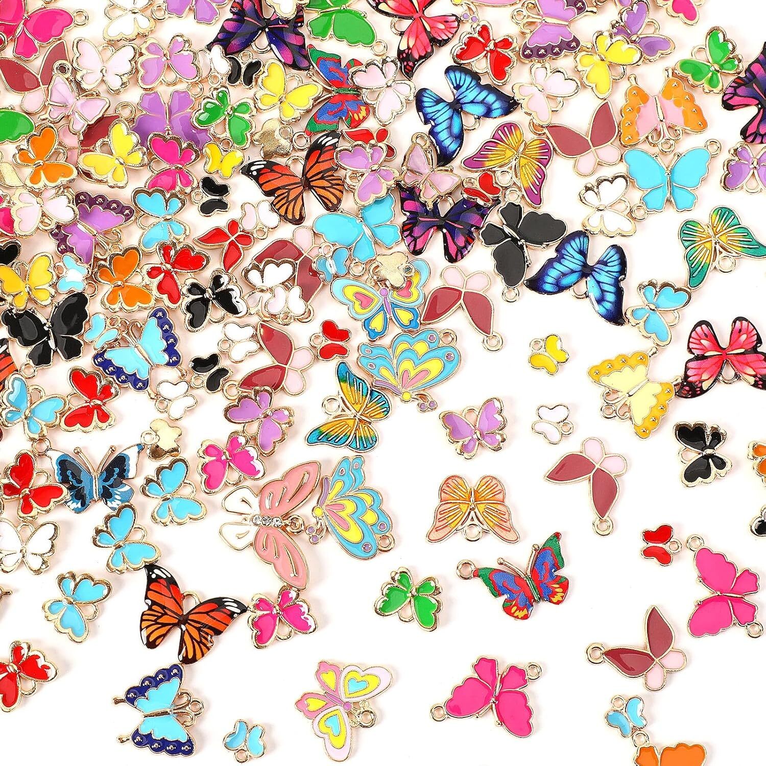 MARFOREVER 120 Pcs Butterfly Charms for Jewelry 0.28-1.22 inches, Multicolor
