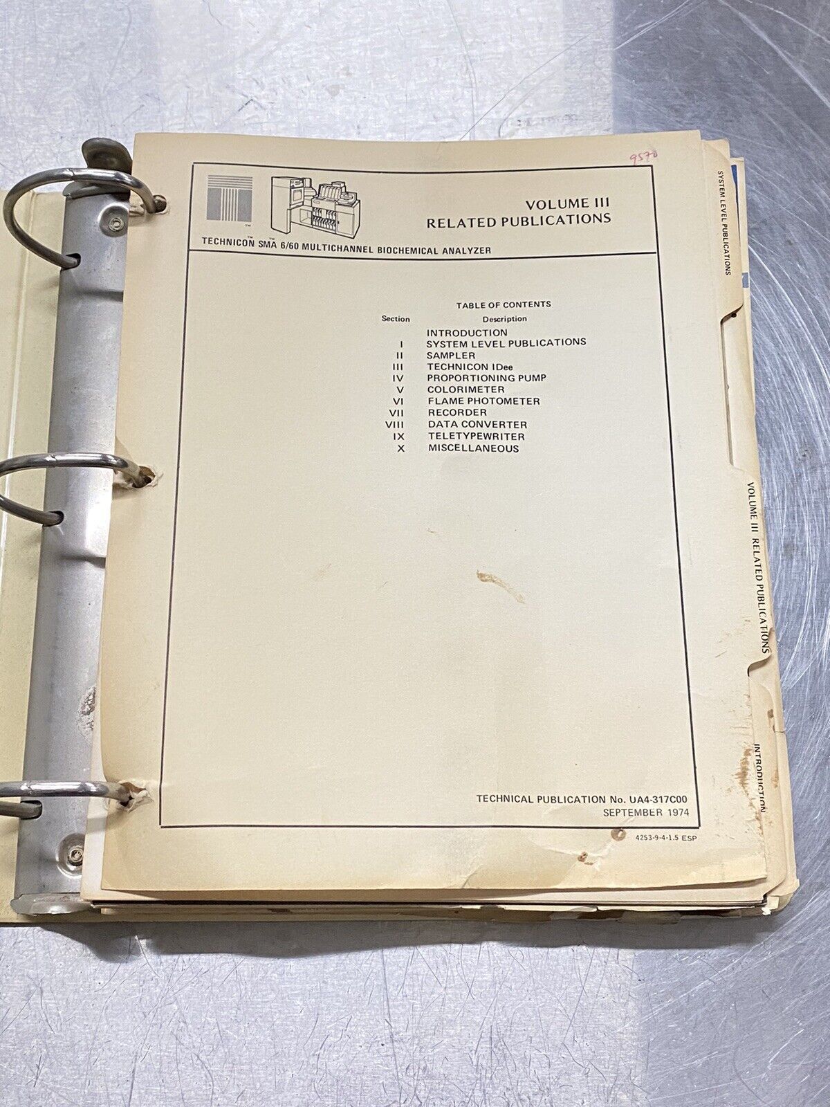 Technicon SMA 6/60 Biochemical Analyzer - User Guide / Manual /Instruction Book