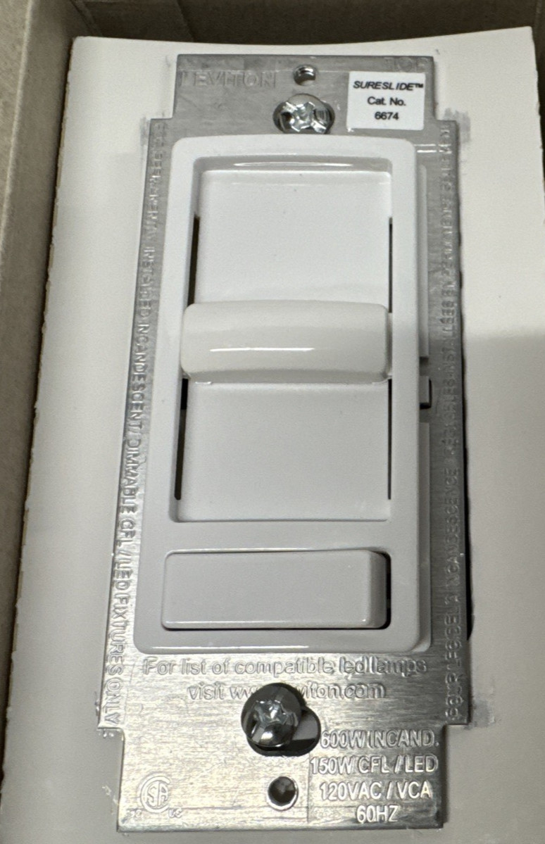 Leviton SureSlide 6674-10W Slide Dimmer - White LED / CFL or INC