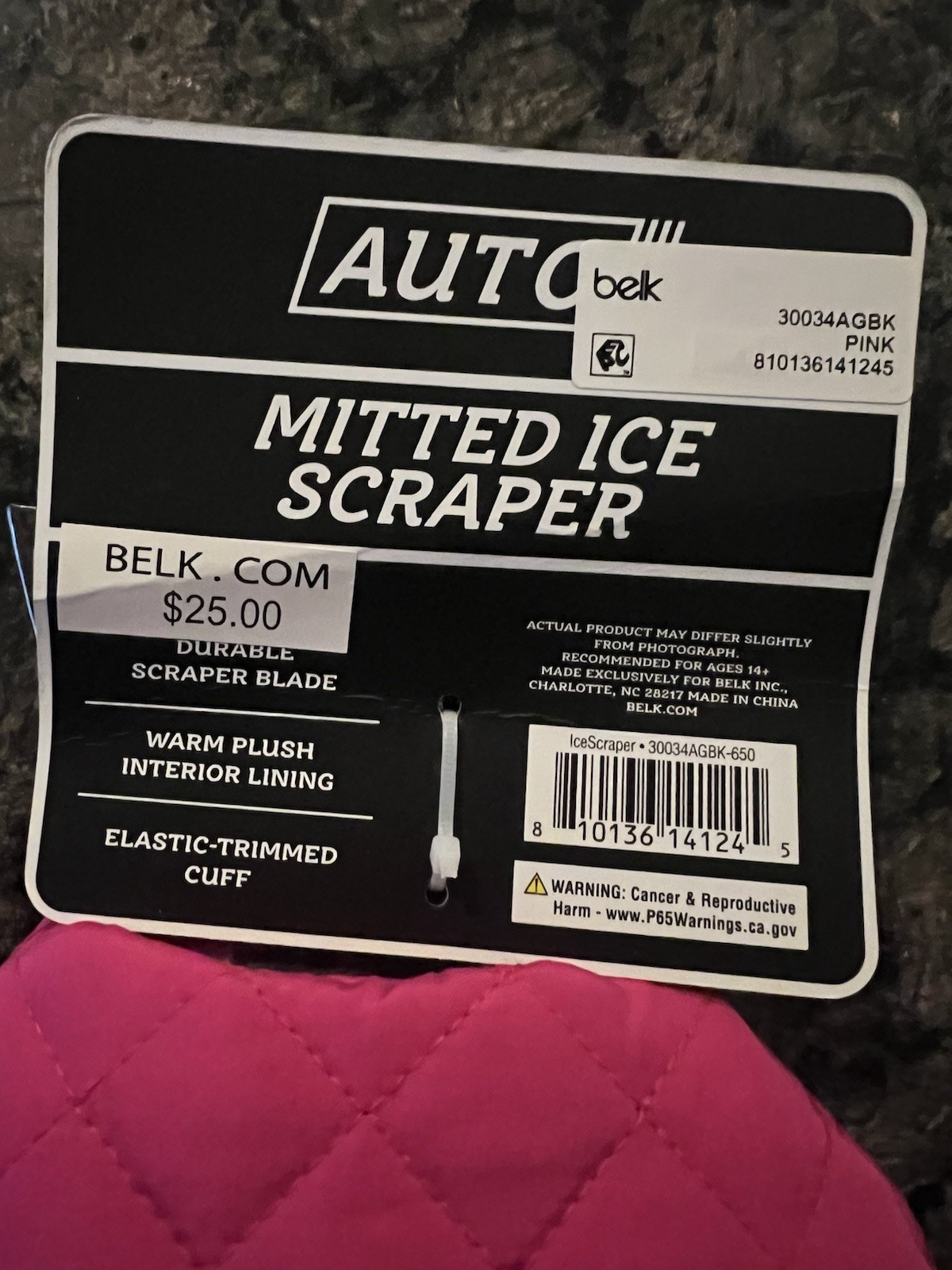 New With Tags Auto Admitted Ice Scraper With Pink Exterior And Gray Interior