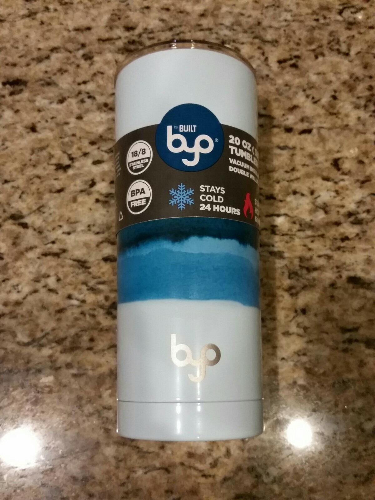 BYO 20 oz Stainless Steel Vacuum Insulated Tumbler Blue Watercolor Stripe *NEW*