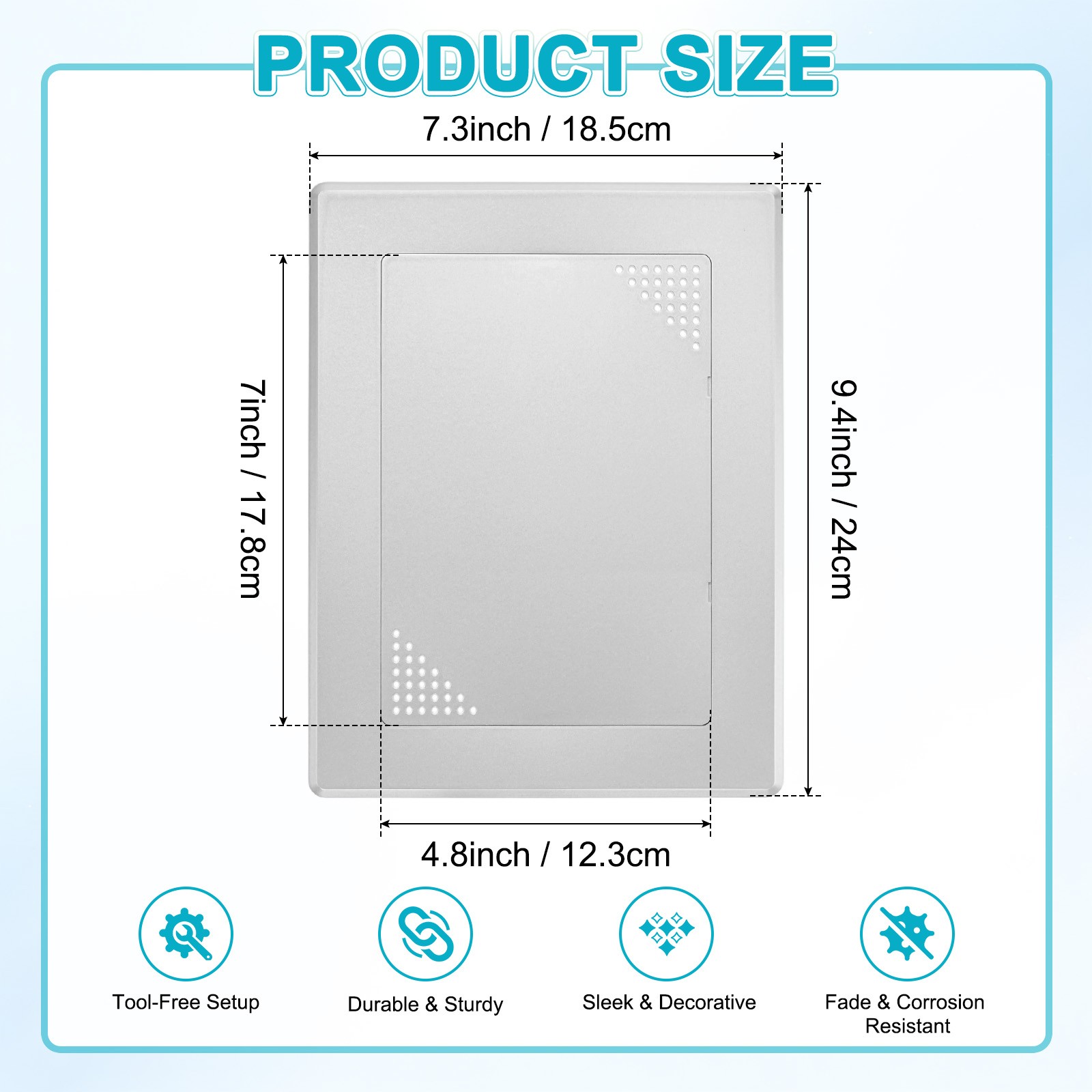 1-Pack Access Panel for Drywall, 7x5" Plastic [Silver Tone, Vented Rectangle]
