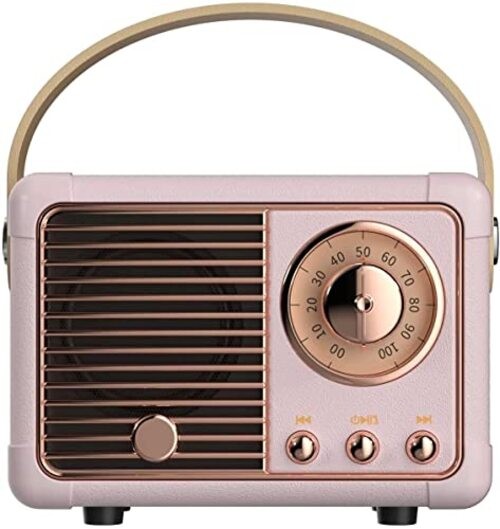 Retro Bluetooth Speaker, Portable Wireless Speaker with Crystal Clear Pink