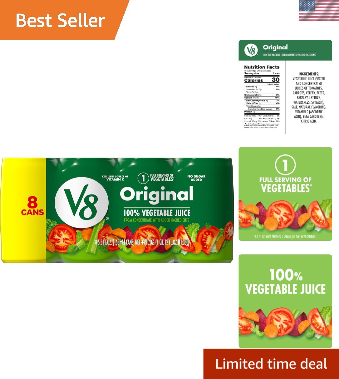 100% Vegetable Juice 5.5 fl oz Can 8 Pack - Nourishing & Gluten Free