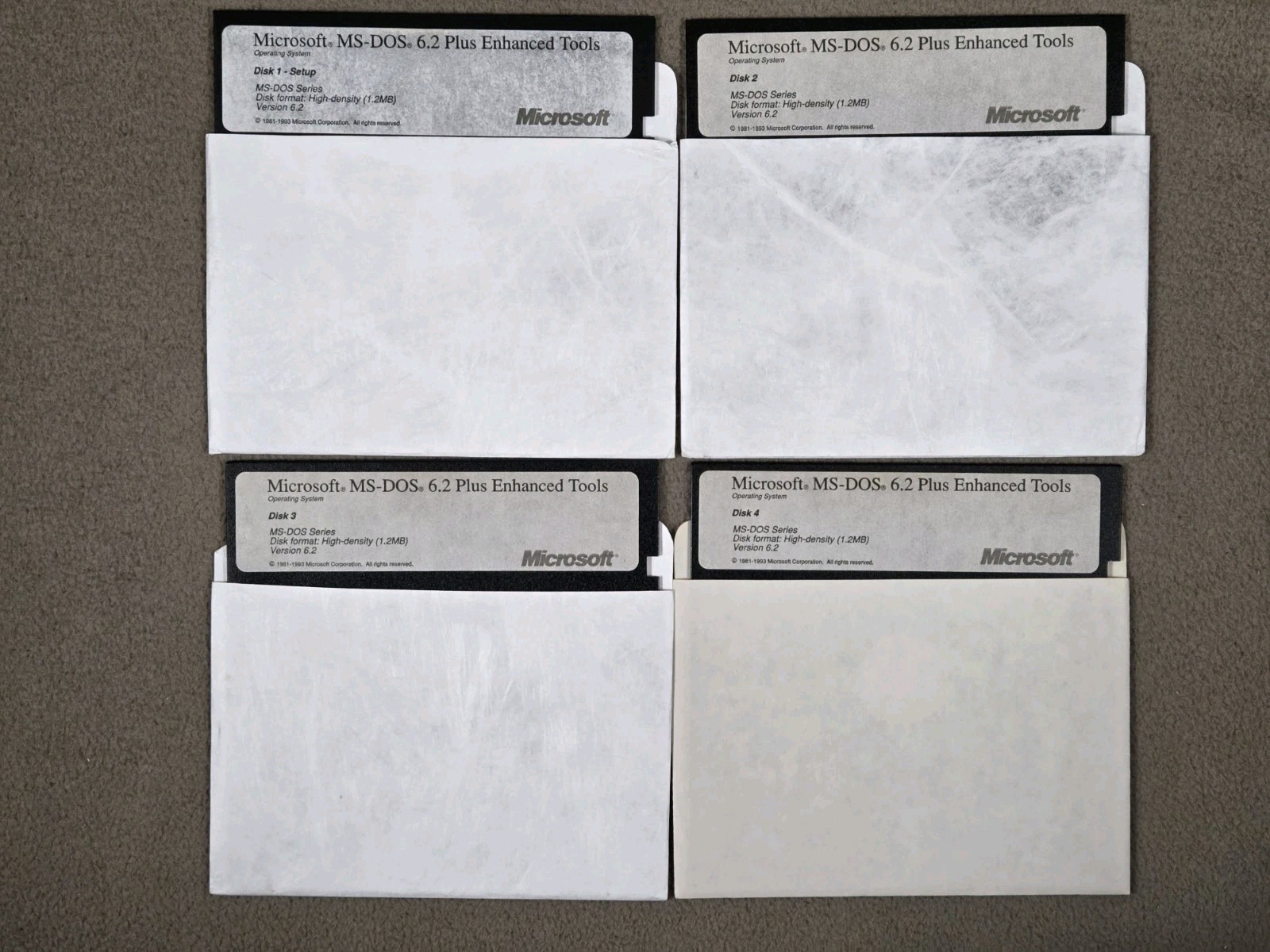 1983 Microsoft MS-DOS 6.2 OS Plus Enhanced Tools 5.25" Floppy Disc Set Of 4