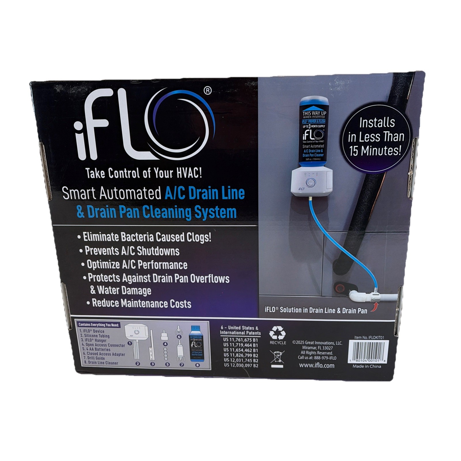 iFLO Smart Automated A/C Drain Line Cleaning System  IFLOKIT01 15 Minute Install