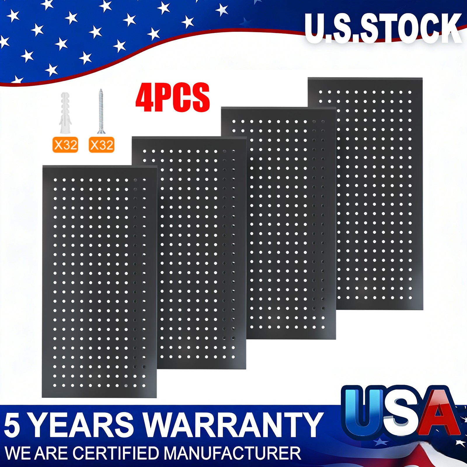 4 Metal Pegboard Panels 24 in x 12 in Heavy Duty Steel Pegboard Wall Organizer
