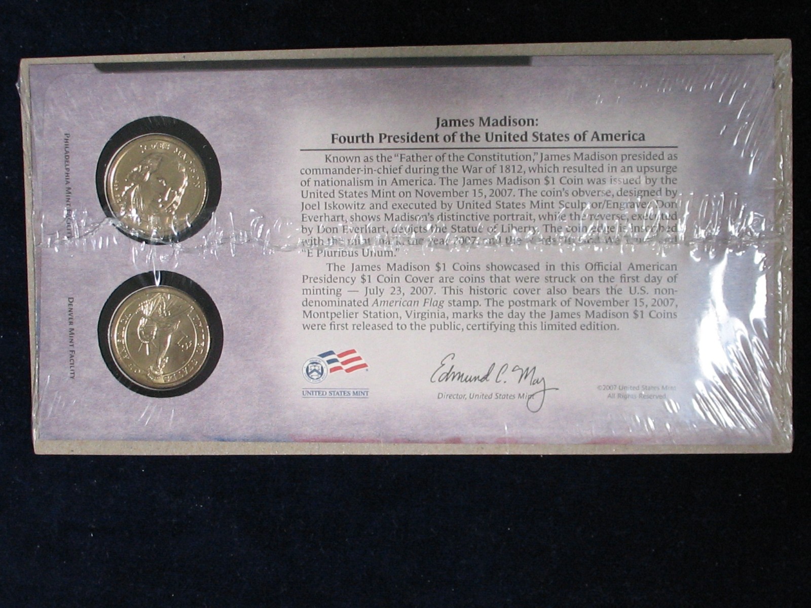 2007 P & D JAMES MADISON US MINT DOLLAR SET * FIRST DAY STRIKE * SEALED UNC SET
