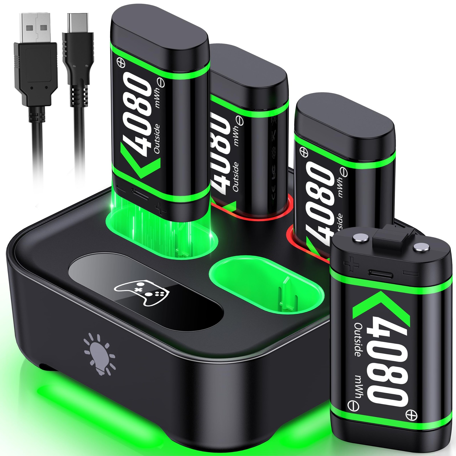 Upgraded Fast Charging Rechargeable Battery Packs for Xbox, 4 x 4080mWh Xbox ...
