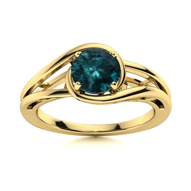 Solitaire London Blue Topaz 925 Sterling Silver Gold Plated Split Shank Ring