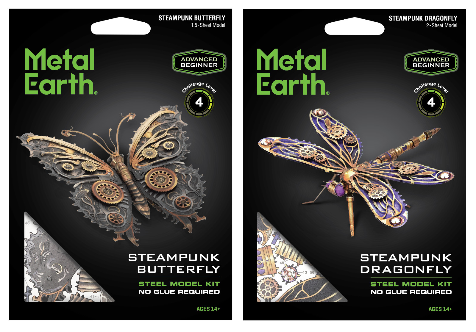 SET of 2 Fascinations Metal Earth STEAMPUNK BUTTERFLY & DRAGONFLY 3D Model Kits