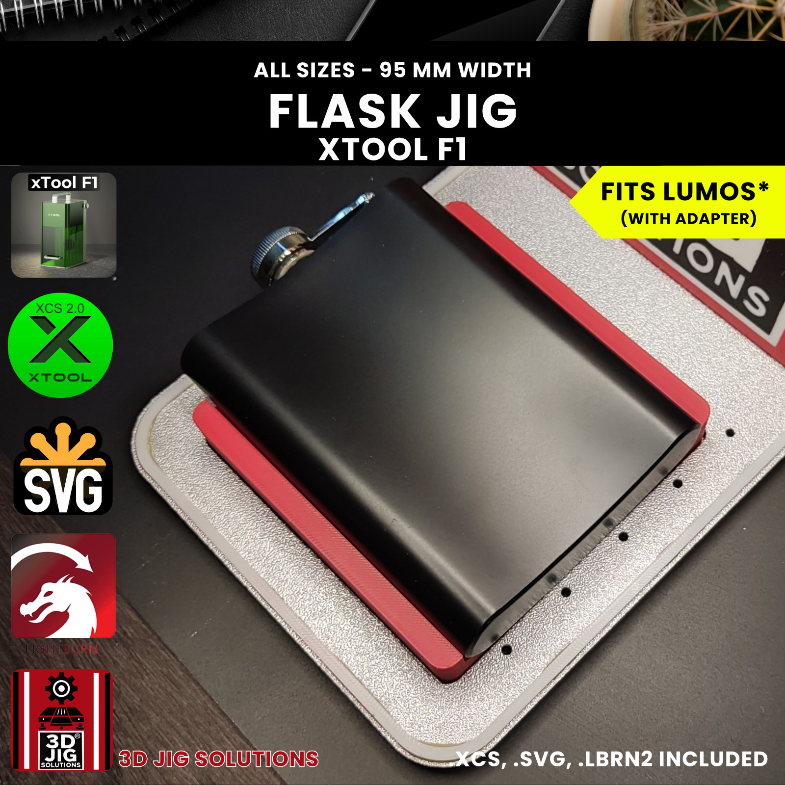 xTool F1 Flask Laser Engraving Jig | 6-12 oz | 95mm Width | Both Sides