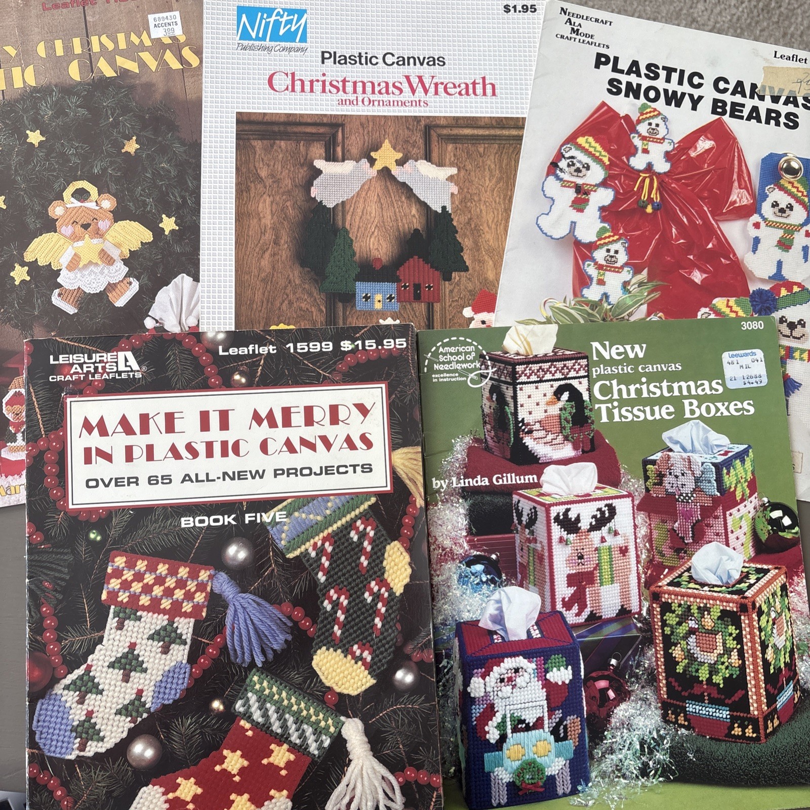 Plastic Canvas Pattern Books Lot Of 5 Christmas Themed