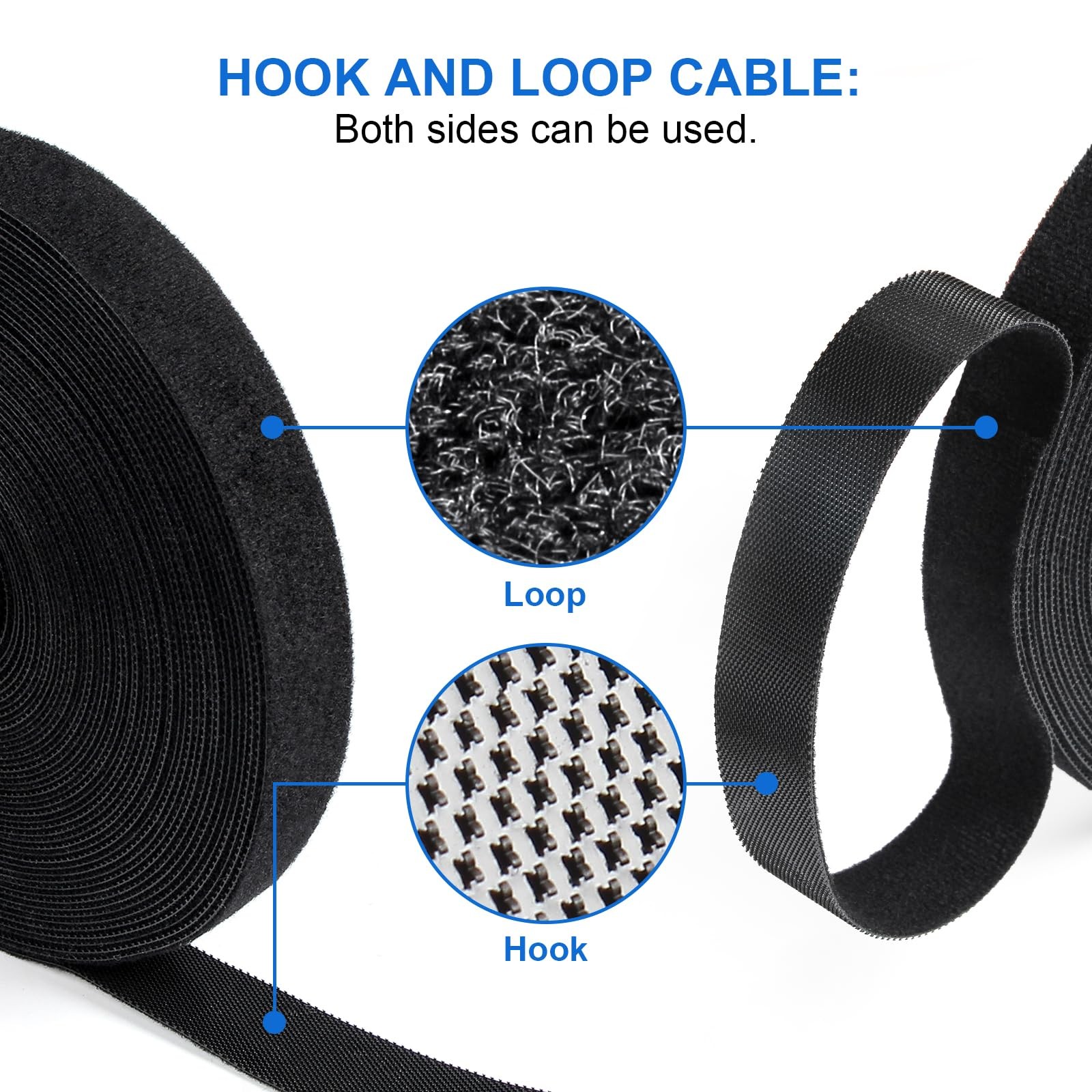 Hook and Loop Cable Ties Roll 20ft x 1/2in | Reusable Self-Gripping Hook-and-...