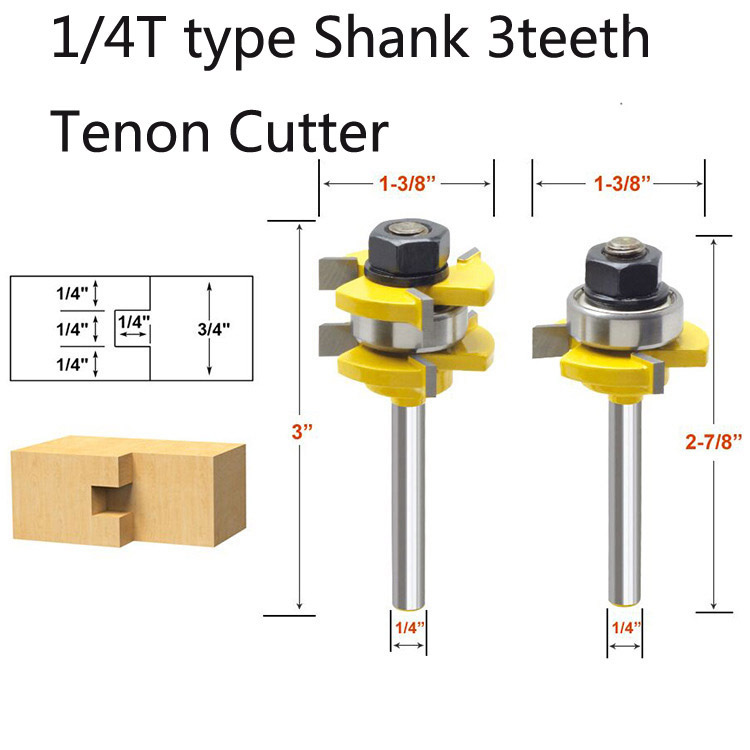 1pairs 1/4" Shank Bit Tongue Groove Router Bit Set Woodworking Carving Tools