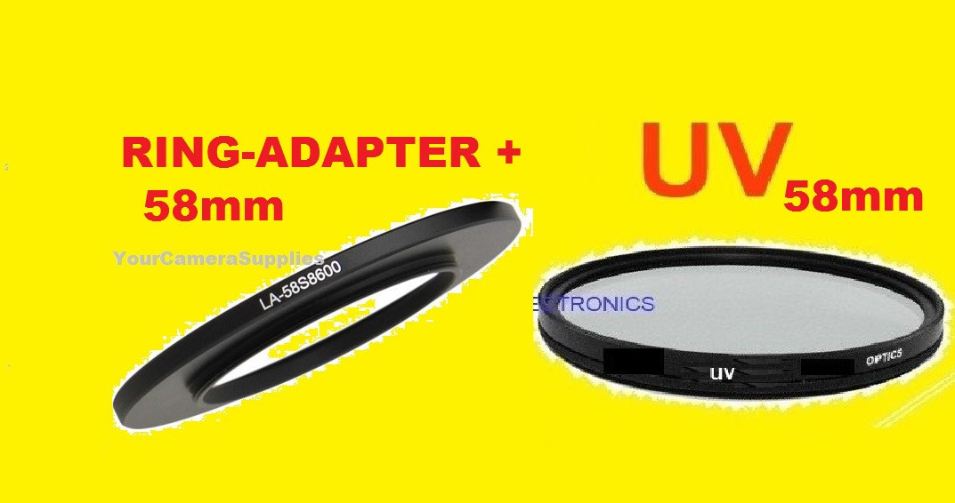 RING ADAPTER + UV FILTER TO CAMERA FUJI FINEPIX S8600 S8630 S8650 58mm