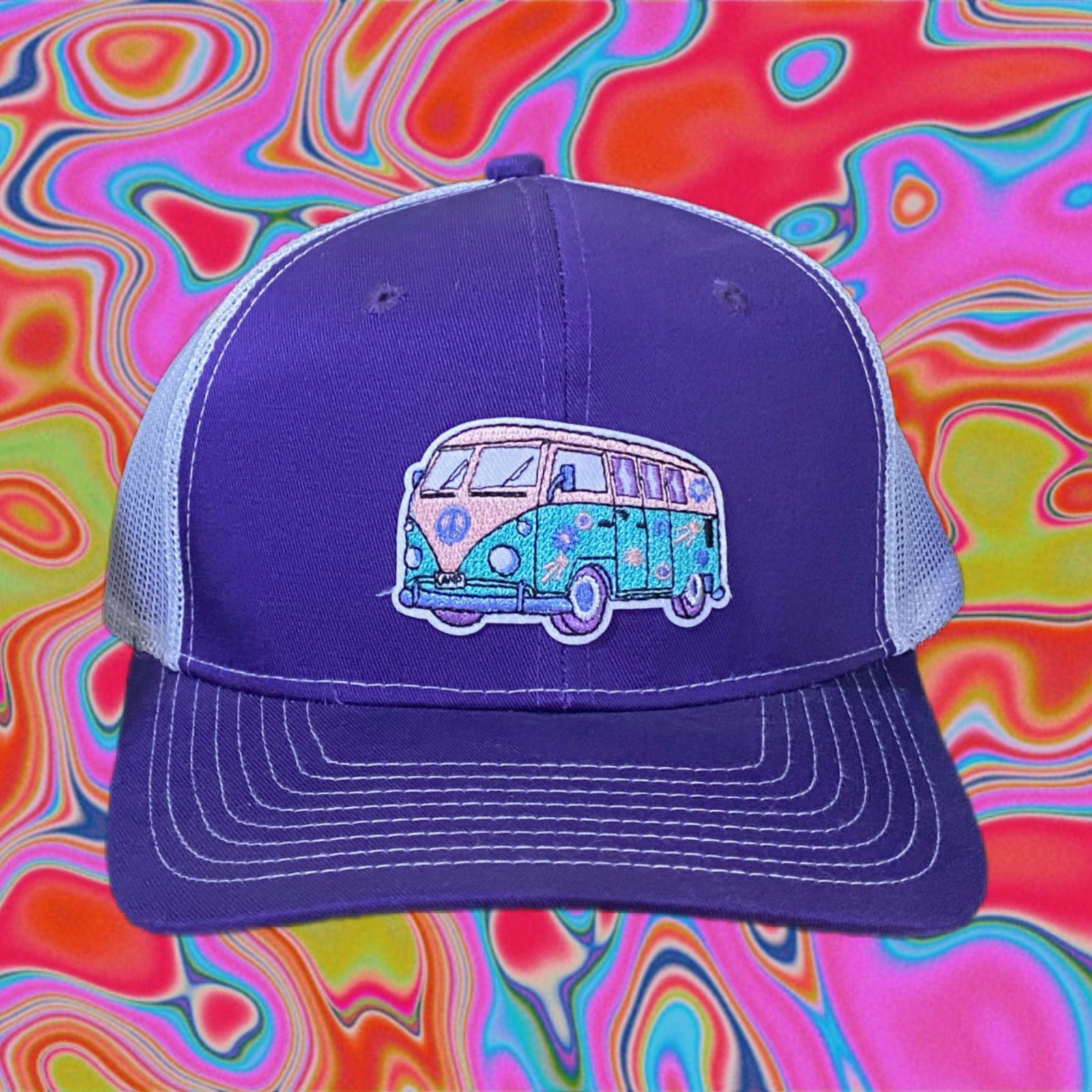 Hippi VW Bus Trucker Hat Flower Child Neo-Hippie Peace Sign free spirit Funny