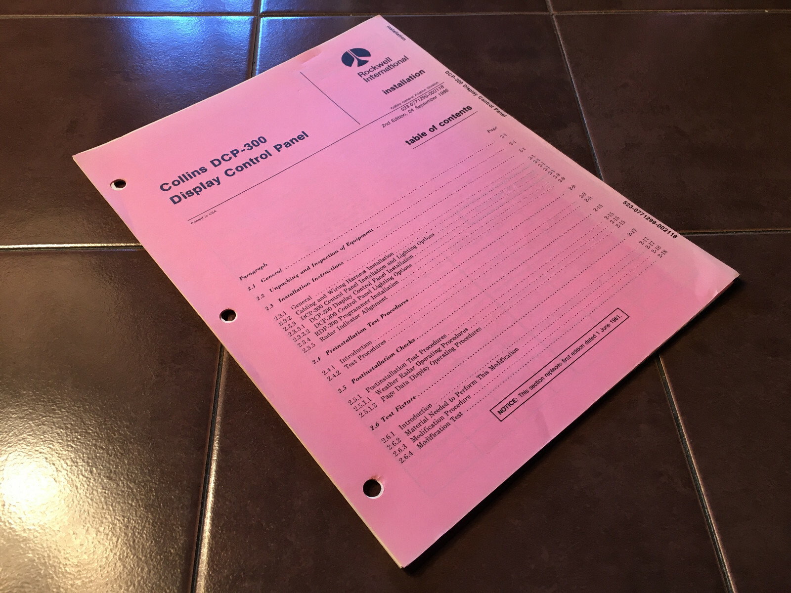 Collins DCP-300 Display Control Install manual