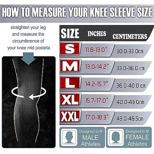 Knee Sleeves (1 Pair), Neoprene Compression Knee Braces, Great Support Sz Large