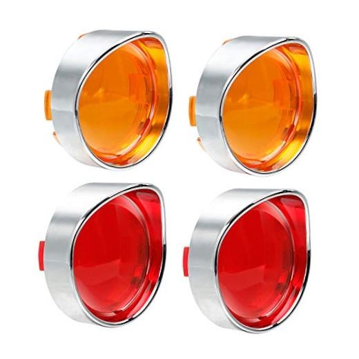 Turn Signal Lens Cover with Chrome Visor Compatible with Harley Dyna Amber+Red