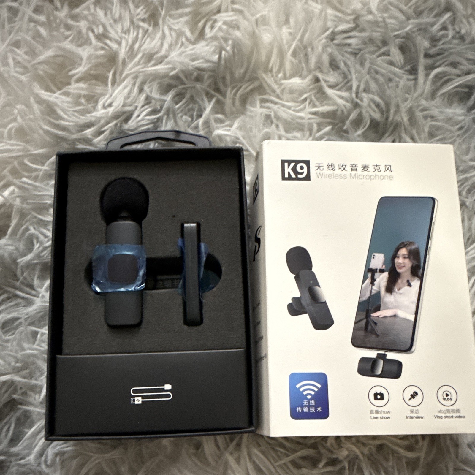 K9 Wireless Lavalier/Lapel Microphone Kit for Smartphone, Wireless, Black