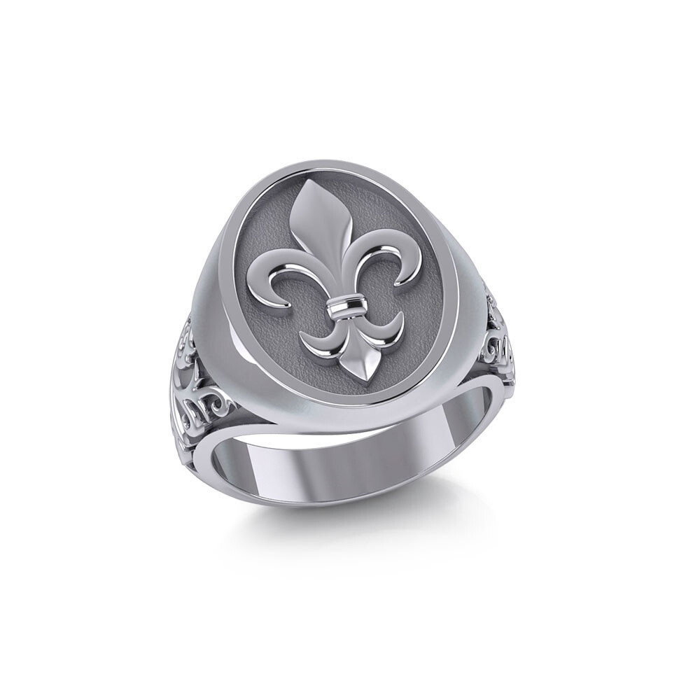 Fleur de Lis 925 Sterling Silver Ring Signet Fine Men's Jewelry French Loyalty
