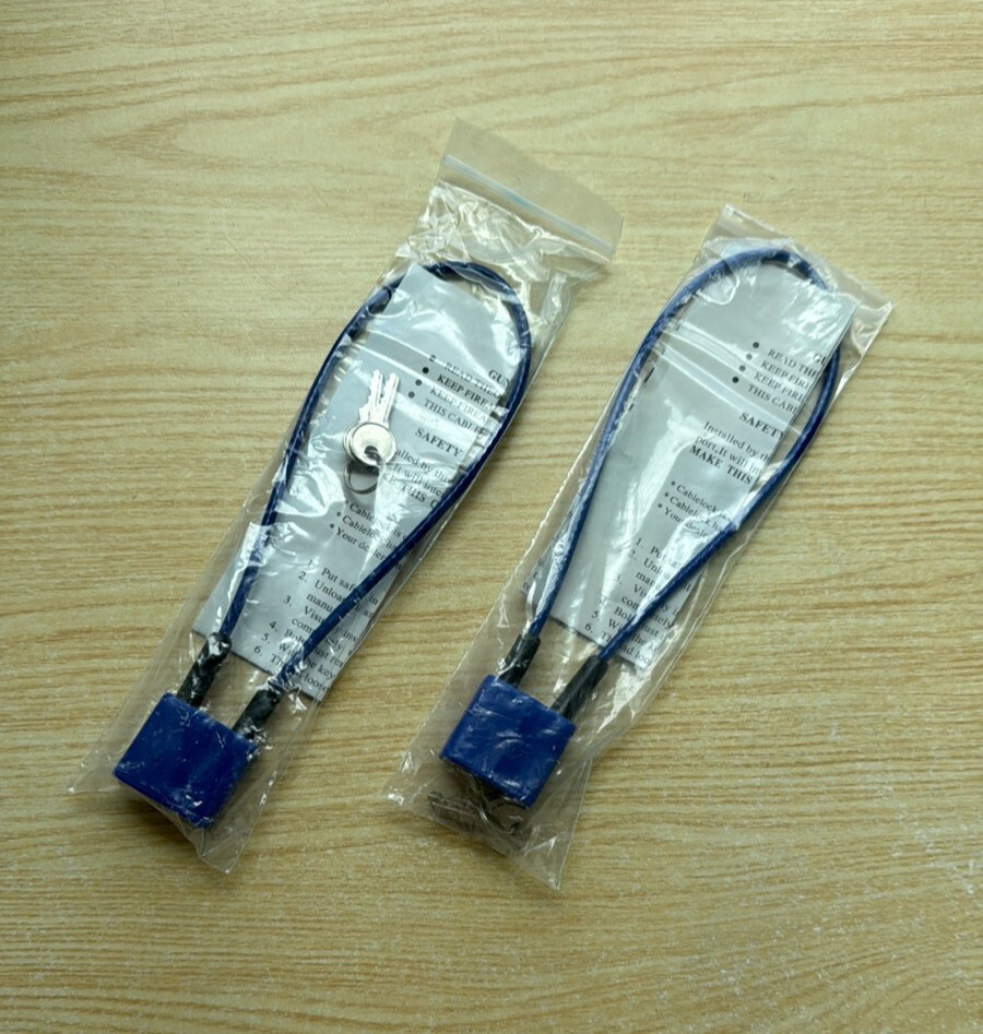 Set of 2 Non-scratch Blue Plastic Coated Steel Cable Locks with Keys; Gun Safety