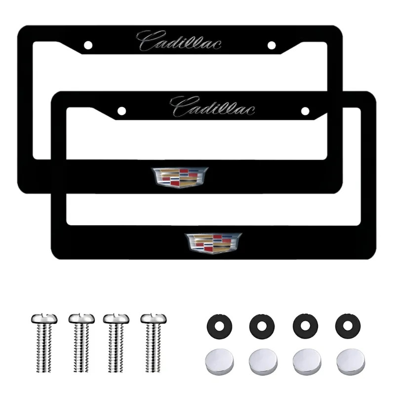 Cadillac 2 Pack Black Aluminum License Plate Frame with Screw Caps