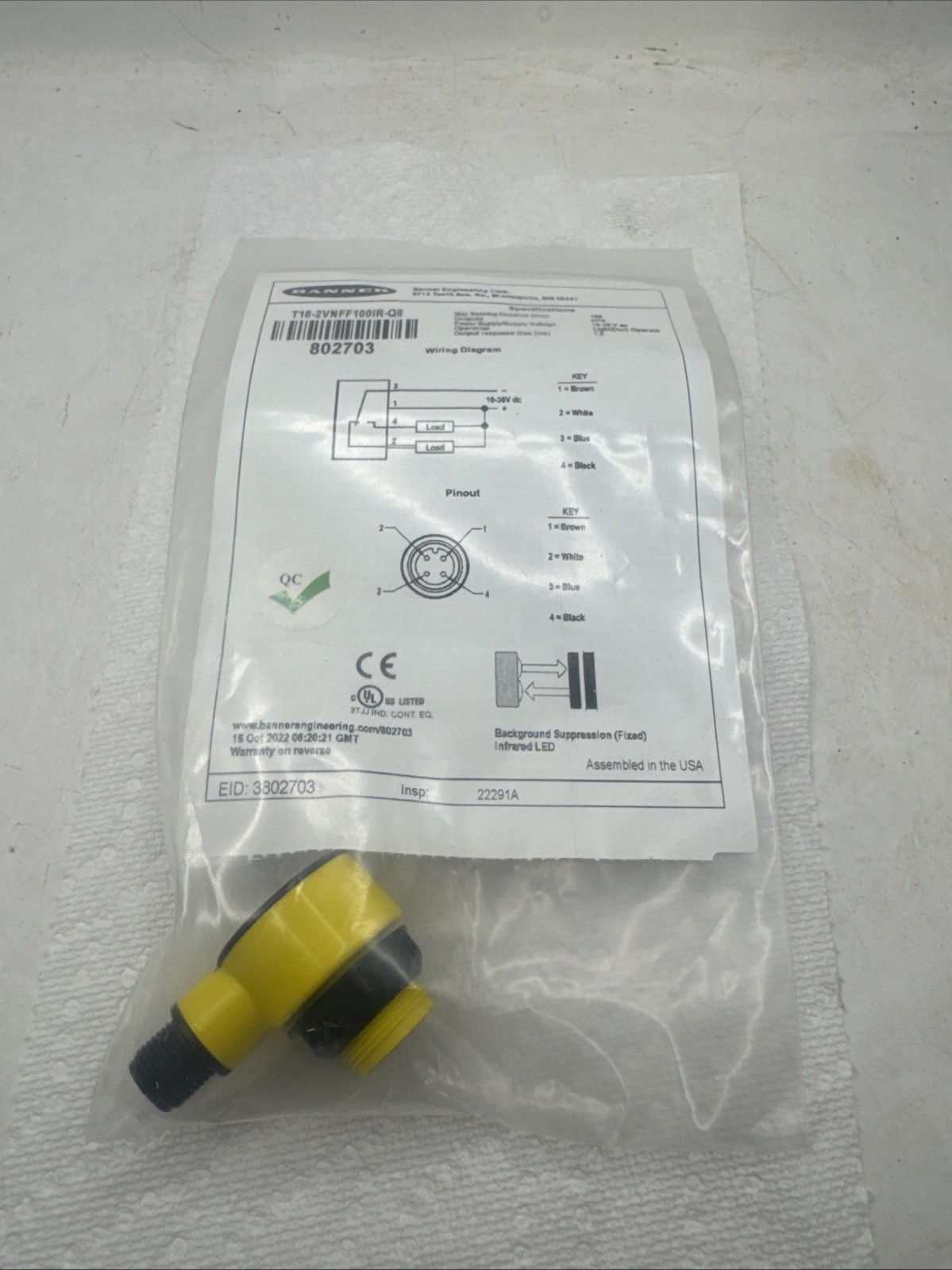 BANNER ENGINEERING T18-2VNFF100IR-Q8 / T182VNFF100IRQ8