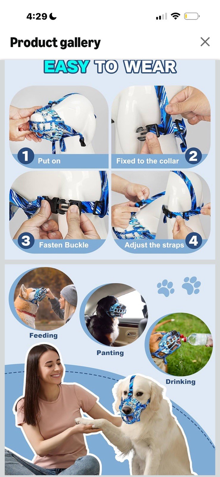 Blue Camo Silicone Basket Dog Muzzle, Adj Straps, Quick Release L #4