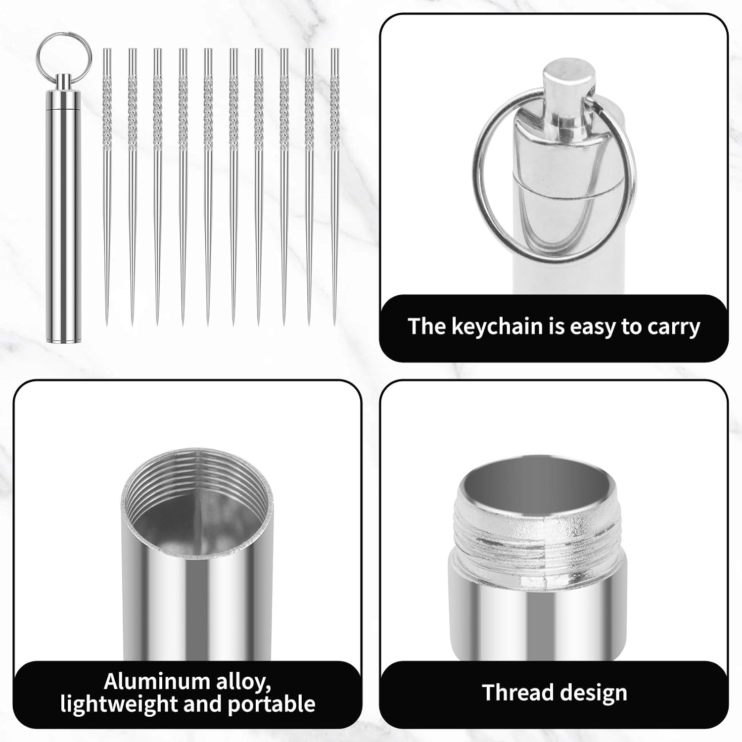 10 Pcs Reusable Metal Toothpick with Waterproof Case, Portable Stainless Stee...