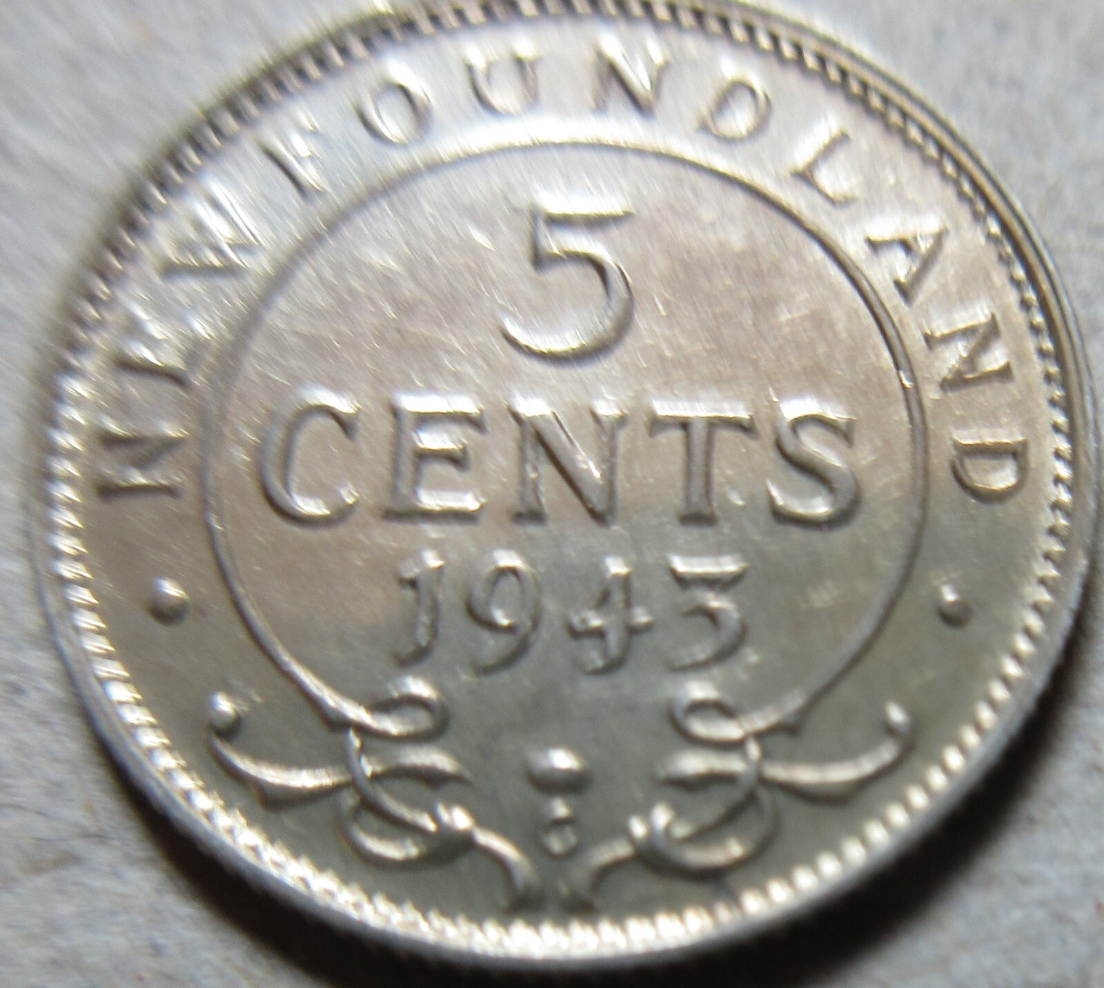 1943 Canada Newfoundland Silver Five Cents Coin NICE GRADE EF+ Nickel 5 cents 5c