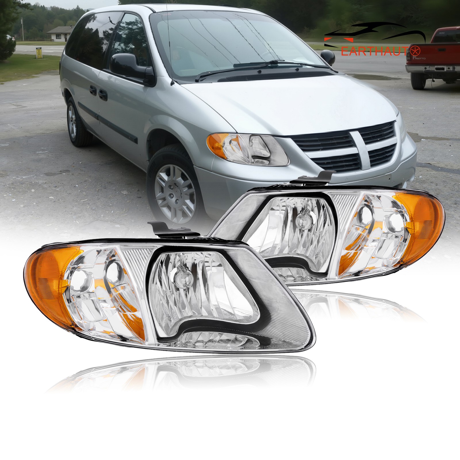 L&R Chrome Headlights For 2001-2007 Dodge Caravan Chrysler Town & Country