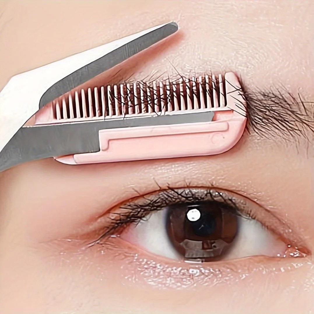 Women Ladies Pro Eyebrow Trimmer Comb Eyelash Hair Scissors Cutter Remover Tool