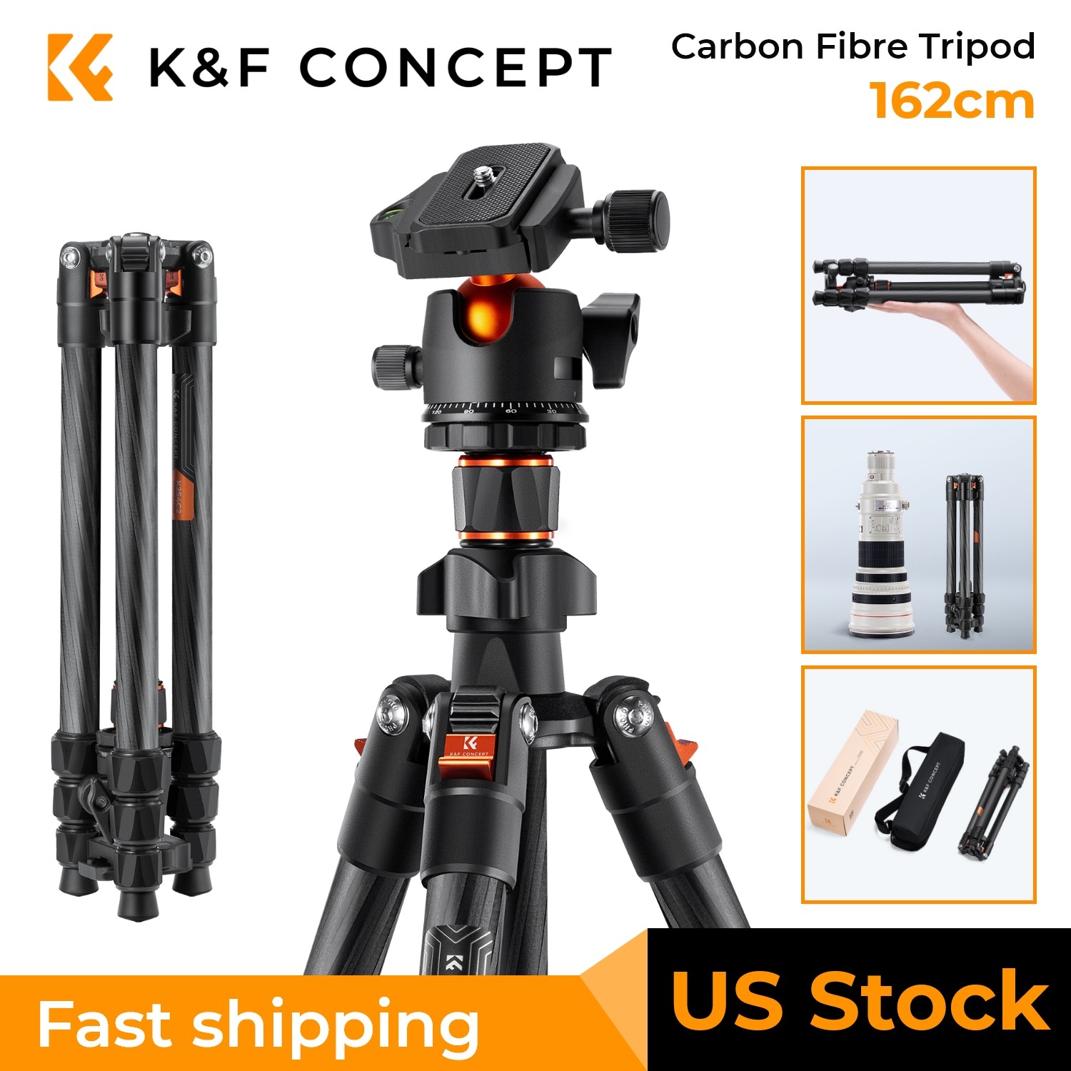 K&F CONCEPT 64" Camera Tripod Carbon Fiber w/ 36mm Ball Head for Canon Nikon SLR