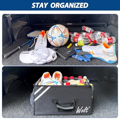 Car Trunk Organizer with Lid, Collapsible Multi Compartment SUV Black
