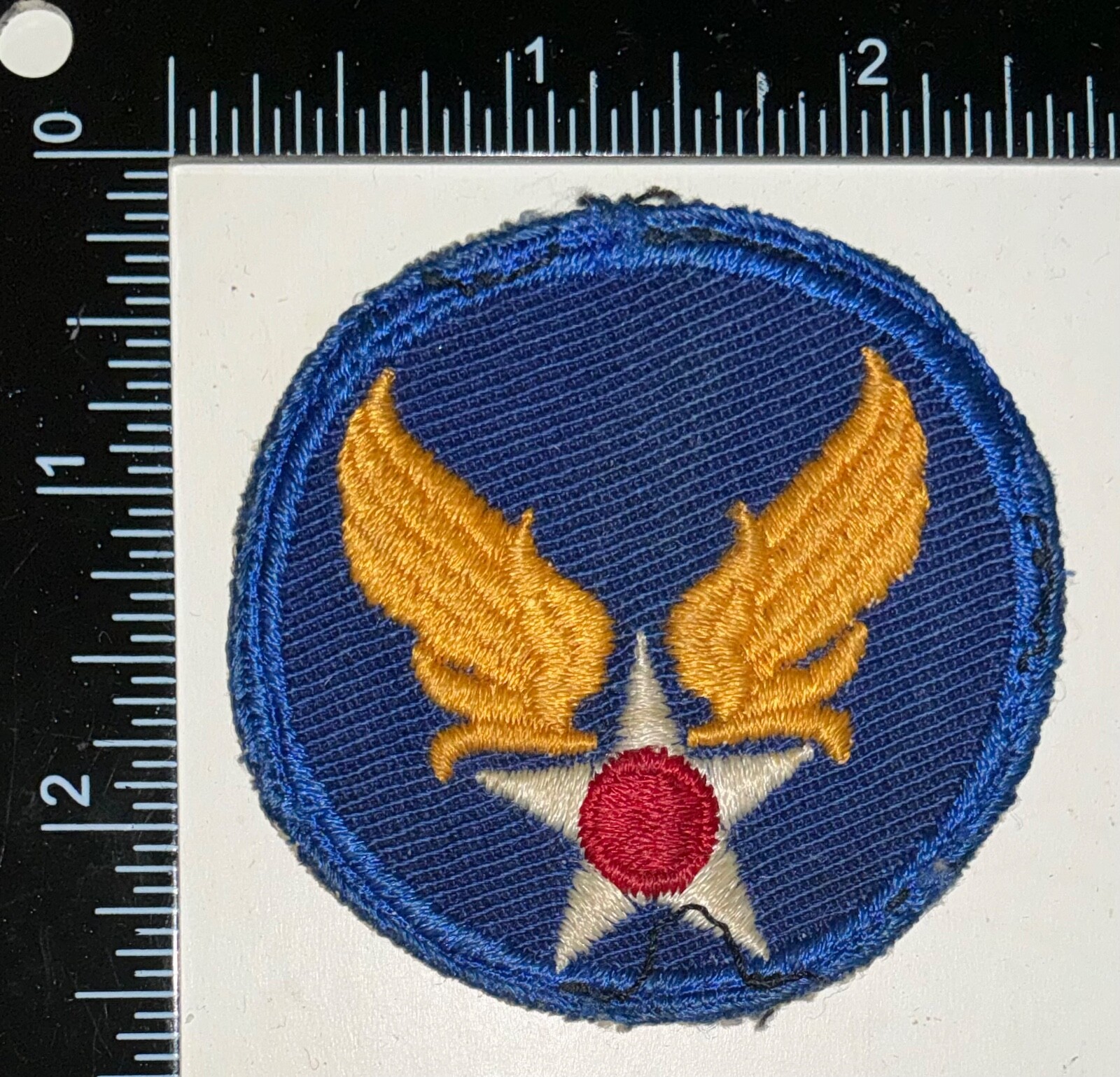 WWII US Army Air Force AAF Twill WORN ORANGE WINGS WIDER BLUE EDGE Patch