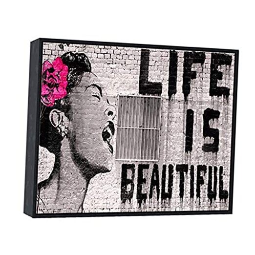 Framed Art Canvas Prints of Banksy Life is Beautiful Abstract 25"L x 21"W