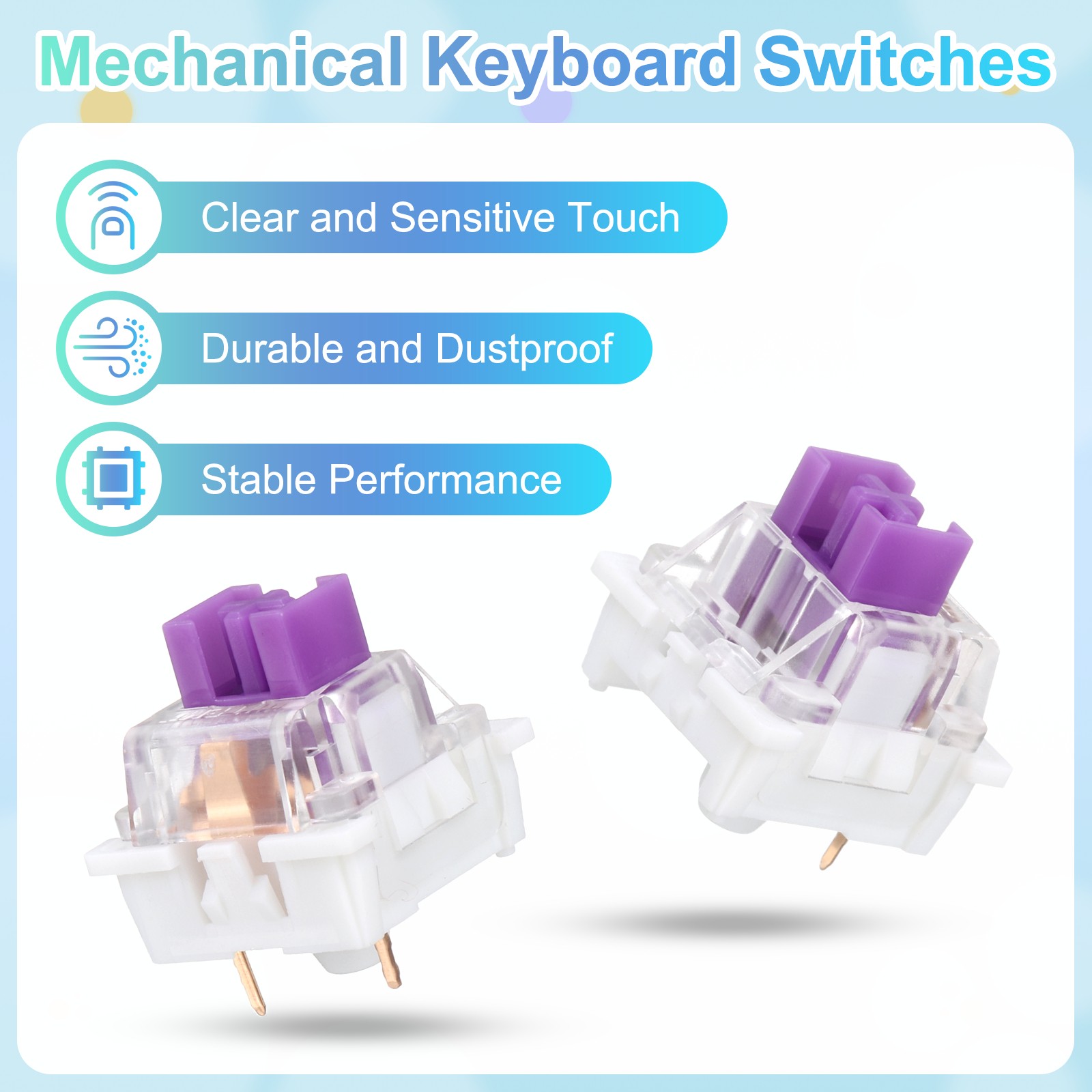 36pcs Purple Keyboard Switches 3-Pin 45gf Linear Keyboard Switch Replacement