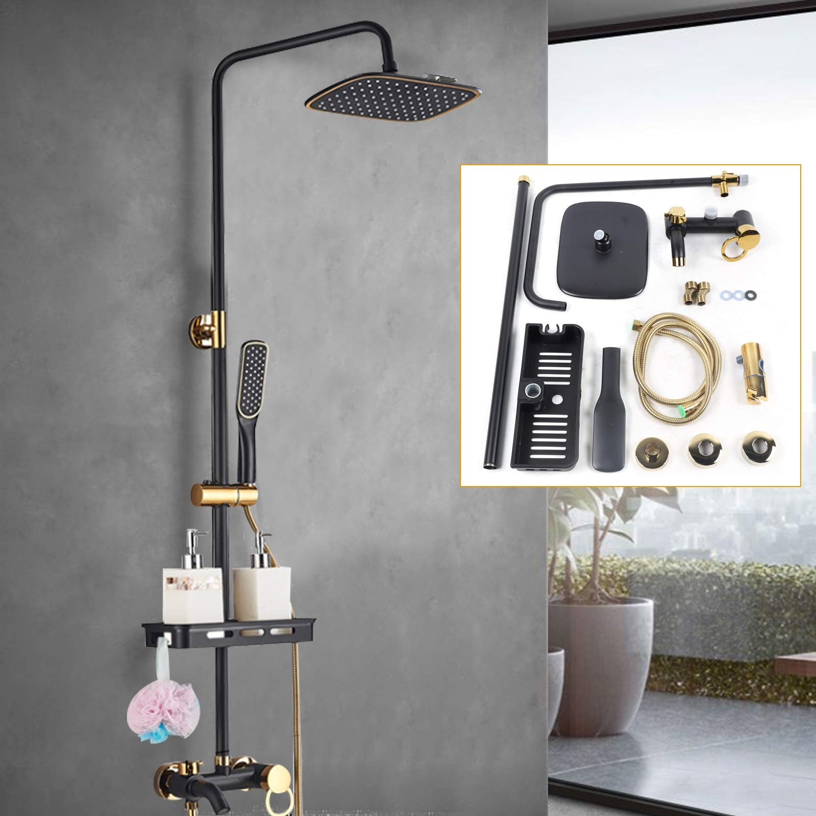 Exposed Shower Faucet System Rain Shower Head Combo 3Function Shower Fixture Set