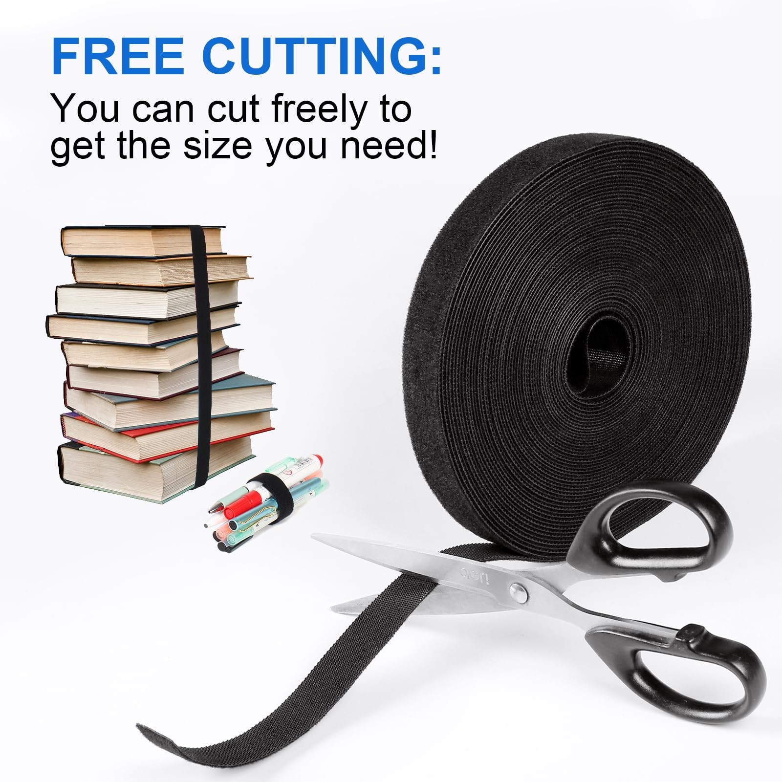 Hook and Loop Cable Ties Roll 20ft x 1/2in | Reusable Self-Gripping Hook-and-...