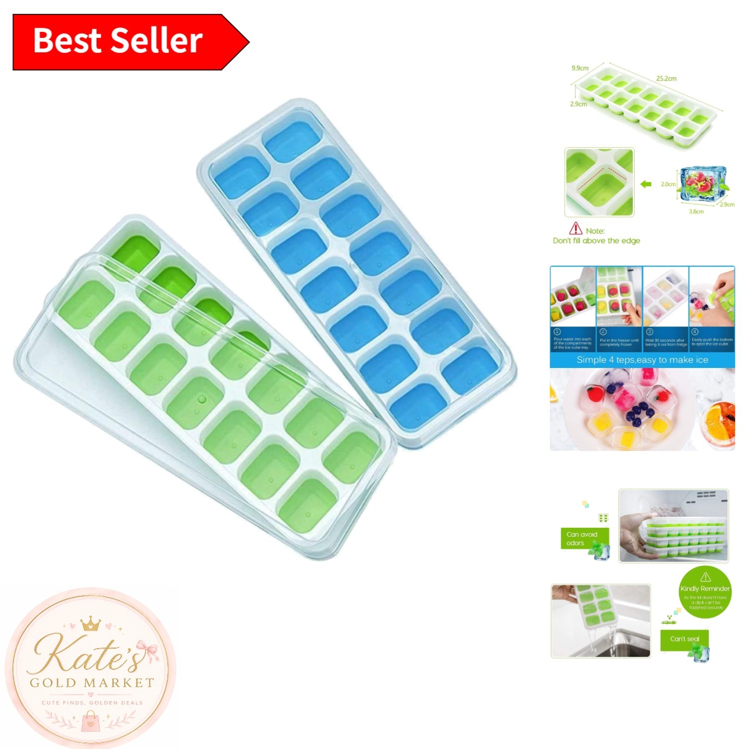 Ultimate Silicone Ice Cube Trays - 14 Easy-Release Cubes, 2 Pack, BPA Free