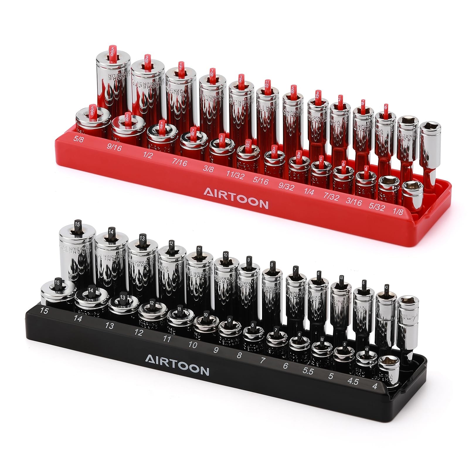 1/4Inch Drive Socket Organizer Trays, 2Piece SAE and Metric Socket Tray Set, ...