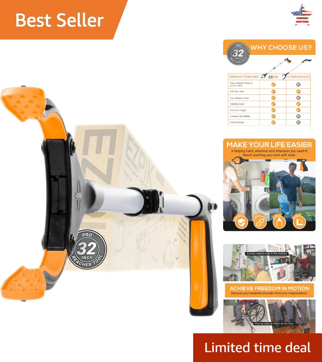32" Foldable Grabber Reacher Tool - Heavy Duty Pickup Trash Picker Upper - Cl...
