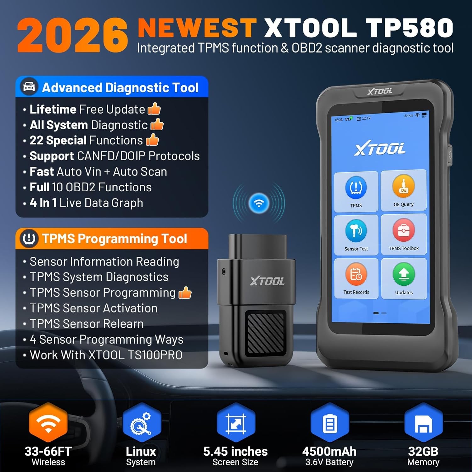 🏅2026 XTOOL TP580 All System Diagnostic Scanner TPMS Programming Relearn Tool