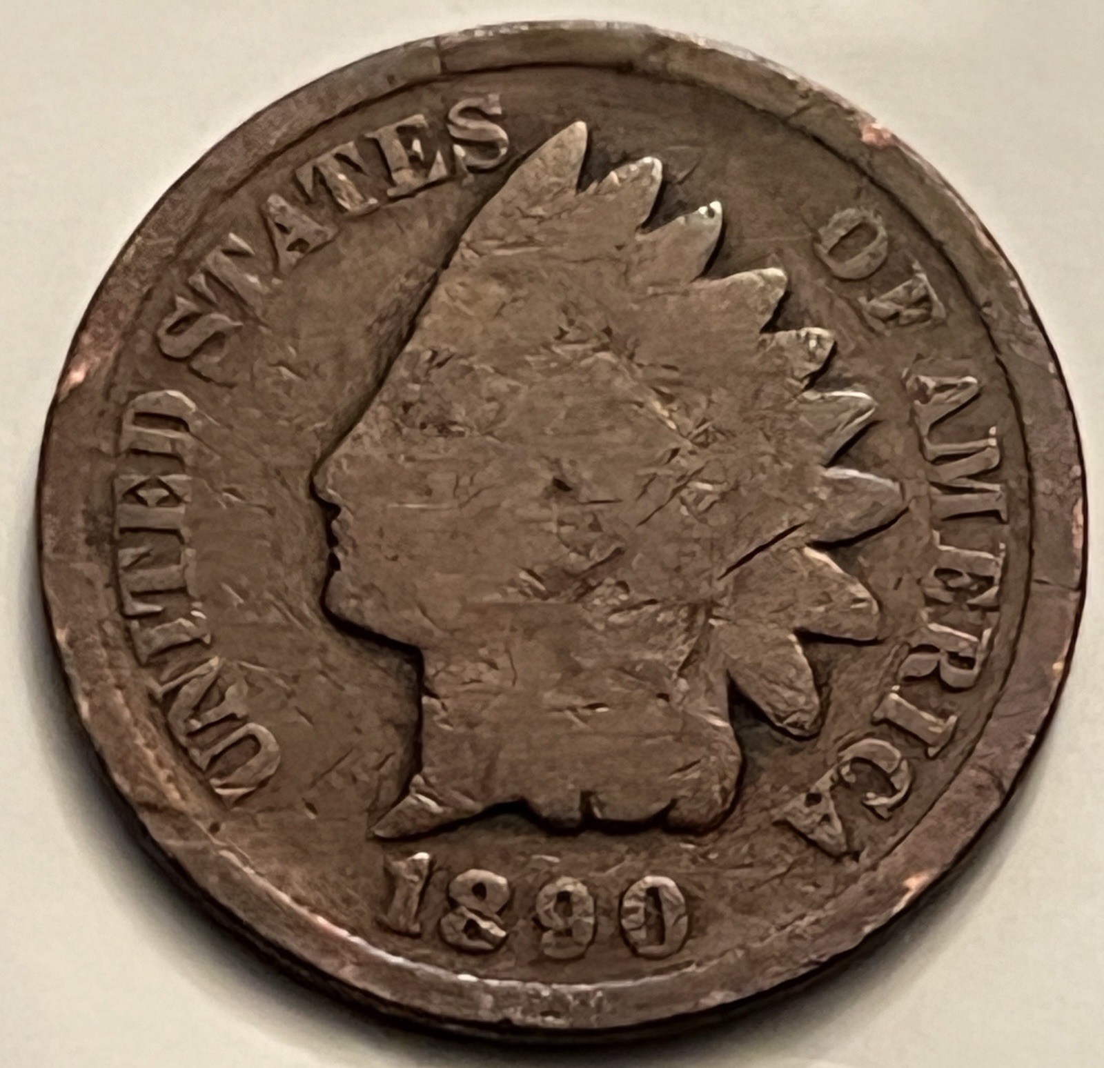 1890 Indian Head Cent Penny G Details Scratched Philadelphia BN425