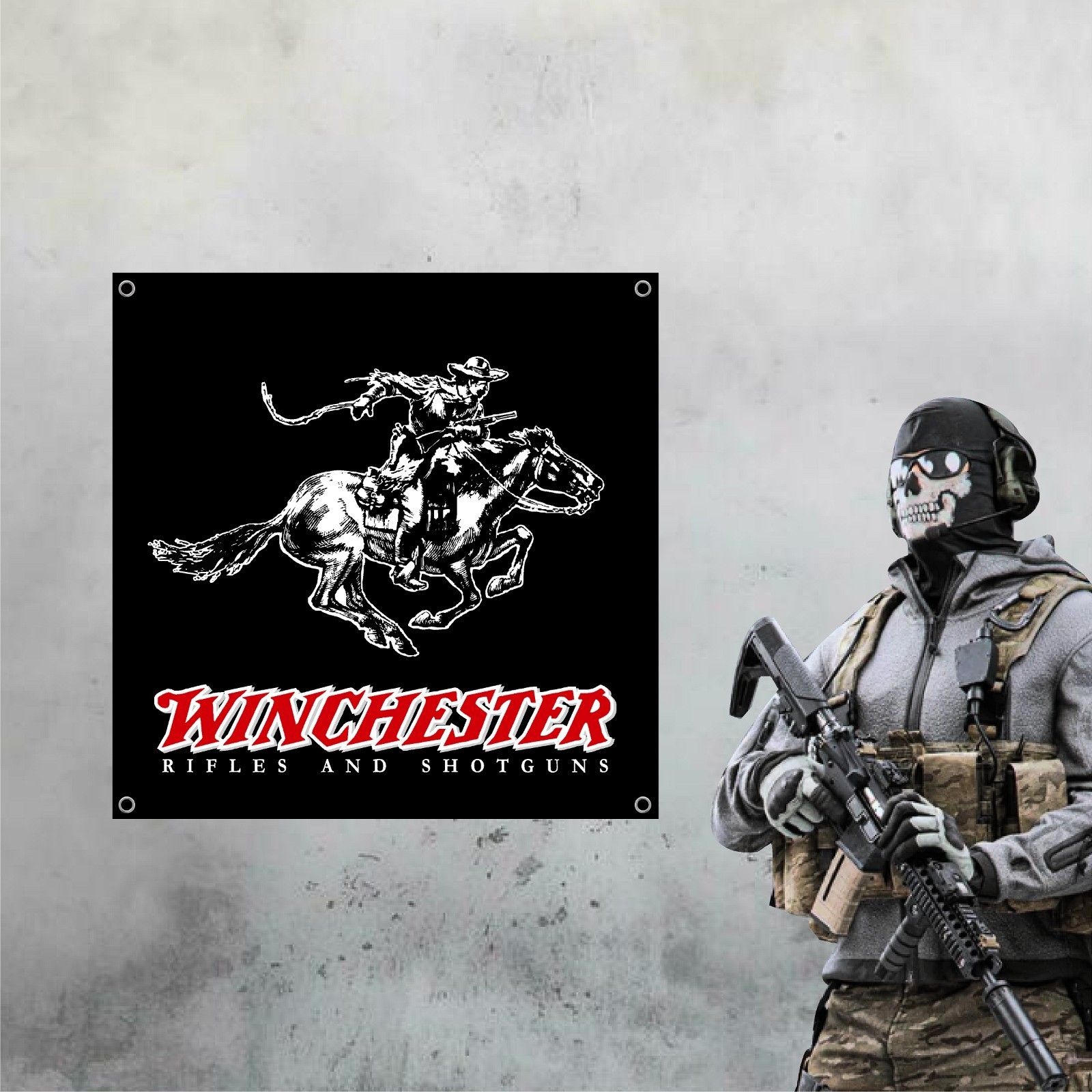 WINCHESTER 36in x 36in Vinyl Banner - Mancave Gun Room Wall Art
