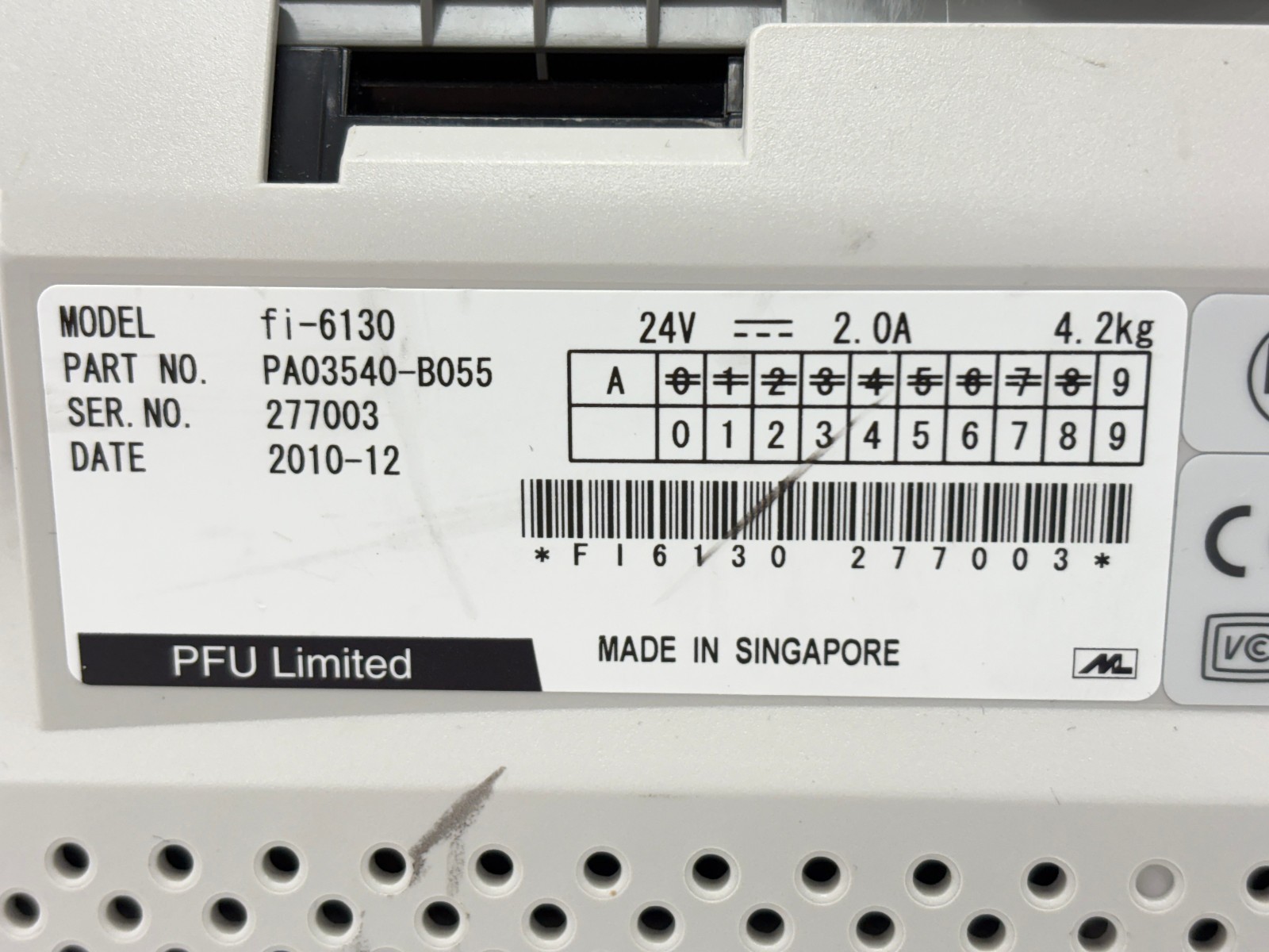 PRE OWNED | Fujitsu fi-6130 Duplex Document Scanner Only - White No Pwr Adapter